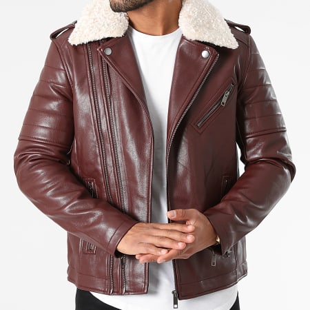 Frilivin - Chaqueta con cuello de borrego y cremallera QQ553 Burdeos