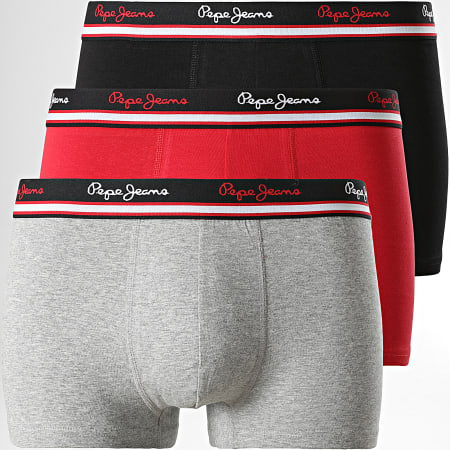 Pepe Jeans - Set di 3 boxer Rogan Rosso Nero Grigio Heather