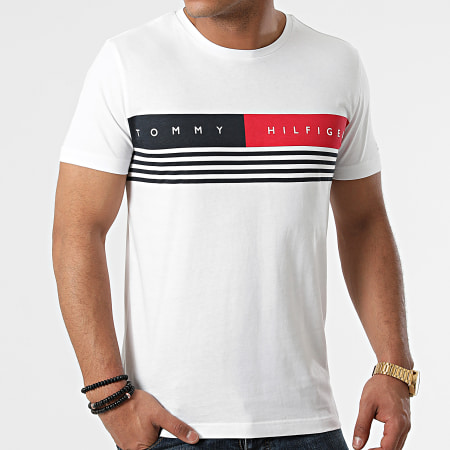 Tommy Hilfiger - Camiseta Corp Pecho Raya 0327 Blanco