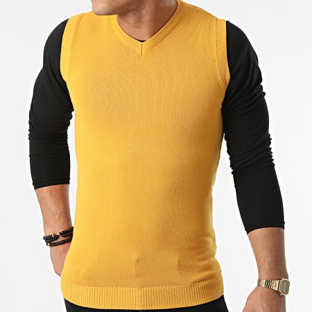 John H - Pull Col V Sans Manches ZW012 Jaune Moutarde