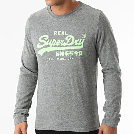 Superdry - Tee Shirt Manches Longues Vintage Logo AC M6010546A Gris Chiné