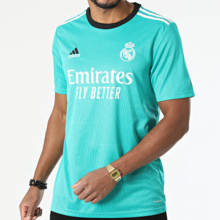 adidas - Tee Shirt De Sport A Bandes Real Madrid 3 Stripes H40951 Vert Turquoise