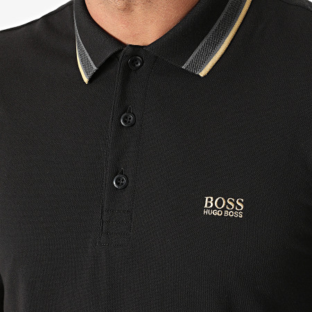 BOSS - Polo de manga larga Plisy negro dorado