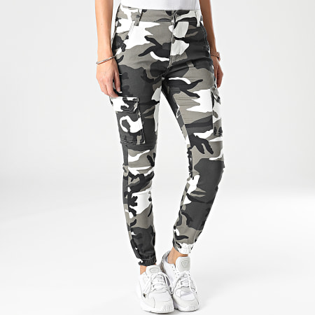 Girls Outfit - Jogger Pant Femme Camouflage 6752 Gris Anthracite Blanc Noir