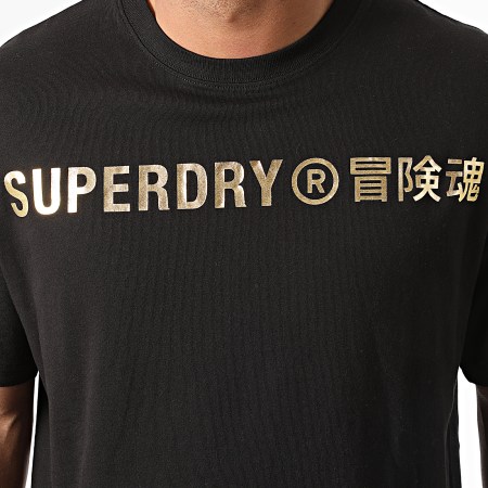 Superdry - Maglietta Logo Aziendale Foil M1011253A Nero Oro