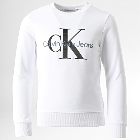 Calvin Klein - Monogram Logo Sudadera de cuello redondo para niños 0265 White