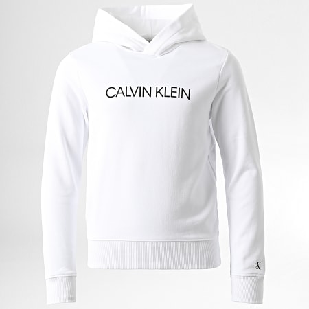 Calvin Klein - Felpa con cappuccio con logo istituzionale da bambino 0163 Bianco
