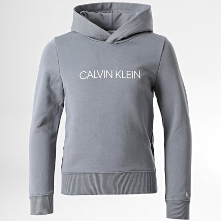 Calvin Klein - Felpa con cappuccio con logo istituzionale da bambino 0163 Grigio