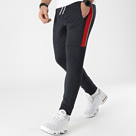 LBO - Pantalon Jogging Slim Fit Training Bande Mesh 0038 Bleu Marine Rouge