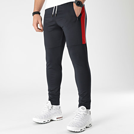 LBO - Pantalones de jogging de entrenamiento Slim Fit Banda de malla 0038 Azul marino rojo