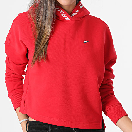 Tommy Hilfiger Sweat Capuche Femme Crop A Bande Regular Tape 1174 Rouge LaBoutiqueOfficielle