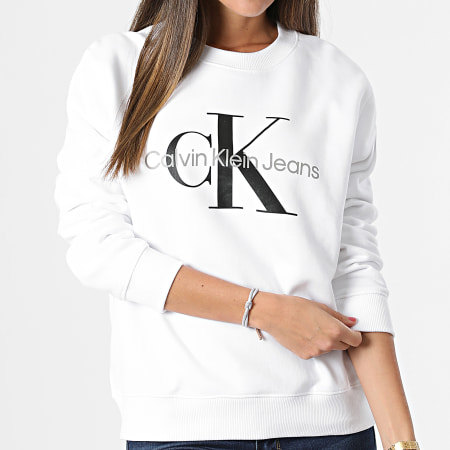 Calvin Klein - Sudadera de cuello redondo para mujer Core Monogram 9140 White
