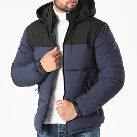 Doudoune bleu marine col fourrure clearance