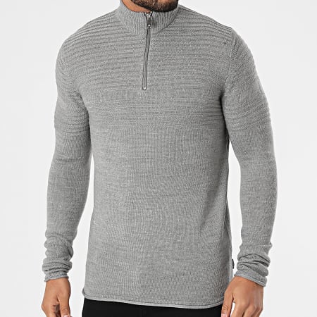 Only And Sons - Jersey Cuello Cremallera Blade Gris Jaspeado