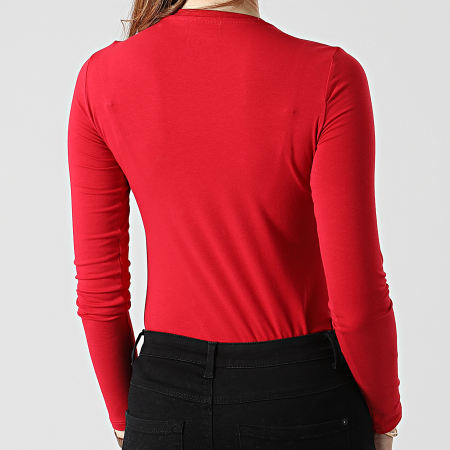 Guess - Tee Shirt Manches Longues Femme Strass W2RI32 Rouge Argenté