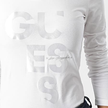 Guess - Tee Shirt Manches Longues Femme W2RI02 Blanc