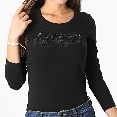 Guess - Tee Shirt Manches Longues Femme W2RI31 Noir
