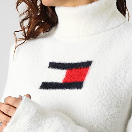 Tommy Jeans Pull Col Roul Crop Femme Flurry Flag Blanc Ryses