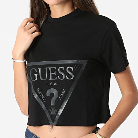 Guess - Tee Shirt Femme Crop V2RI00 Noir