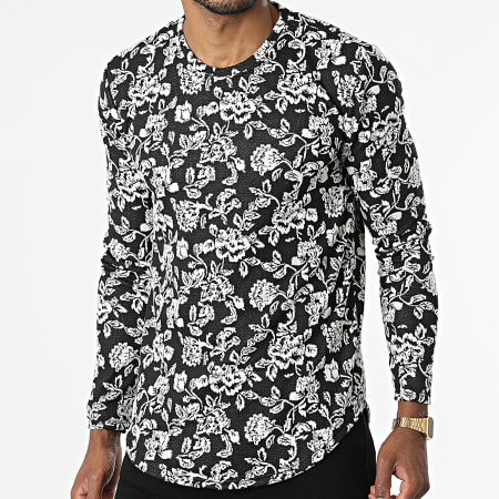 Frilivin - Camiseta de manga larga floral 15652 Negro