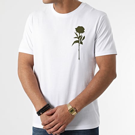 Luxury Lovers - Tee Shirt Rose Chest Blanc Vert Kaki
