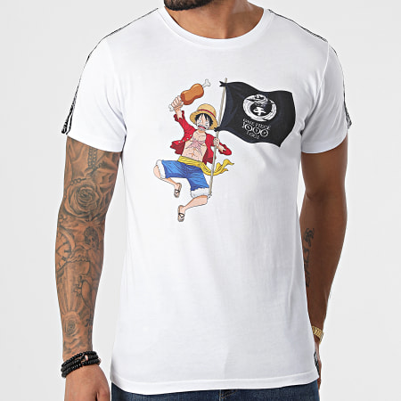 One Piece - Tee Shirt A Bandes Luffy 1000 LOGS Blanc