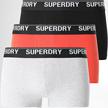 Superdry - Set di 3 boxer classici nero arancio grigio erica