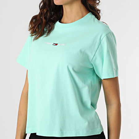 Tommy Jeans Tee Shirt Femme Linear Logo 0057 Vert Clair