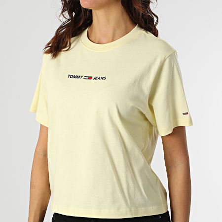 Tommy Jeans - Camiseta con logo lineal para mujer 0057 amarillo claro