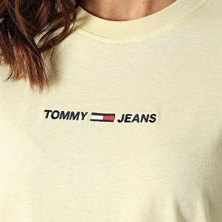 Tommy Jeans - Camiseta con logo lineal para mujer 0057 amarillo claro