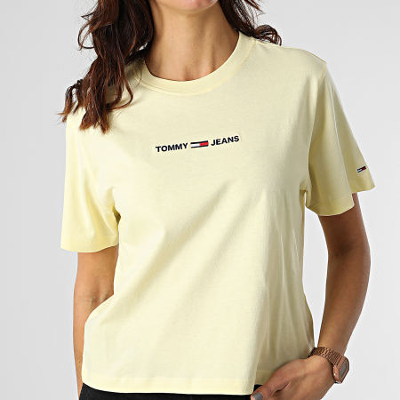 Tommy Jeans - Tee Shirt Femme Linear Logo 0057 Jaune Clair