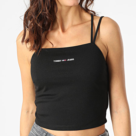 Tommy Jeans - Top Débardeur Crop Femme Strappy Linear Logo 2428 Noir