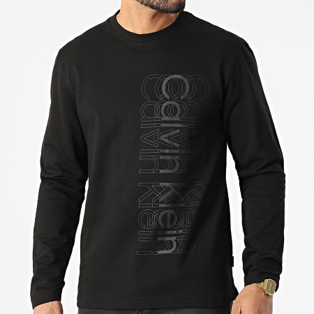 Calvin Klein - Camiseta de manga larga con logotipo múltiple 7919 Negro