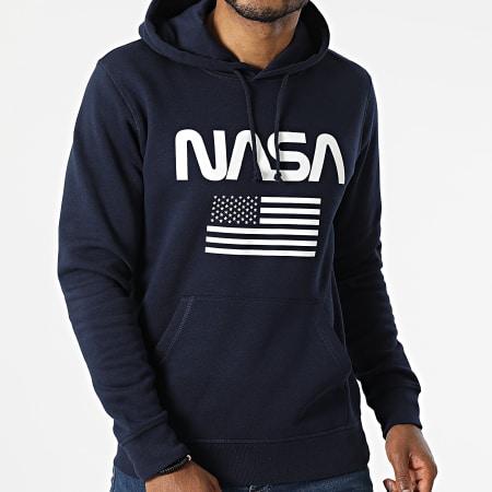 NASA - Felpa con cappuccio blu navy e bandiera bianca