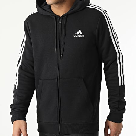 Adidas Sportswear - GK9585 Felpa con zip e cappuccio a righe nere