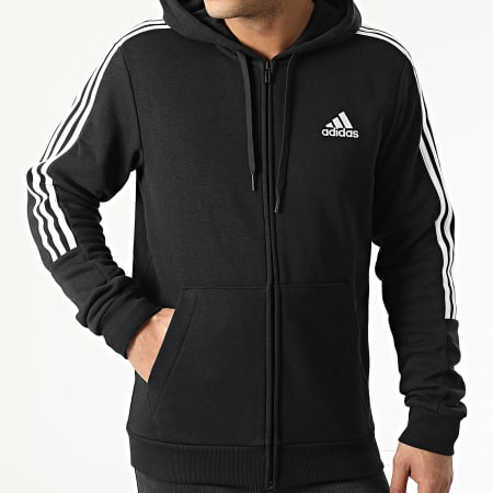 Adidas Sportswear - GK9585 Felpa con zip e cappuccio a righe nere