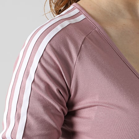 Adidas Originals - Camiseta corta de manga larga para mujer con bandas HE4957 Malva claro