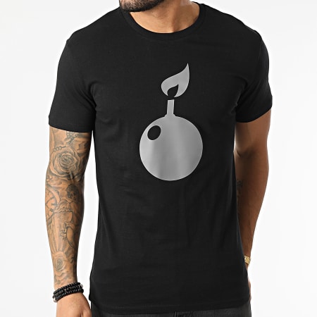 Daymolition - Camiseta con logo grande negro plateado