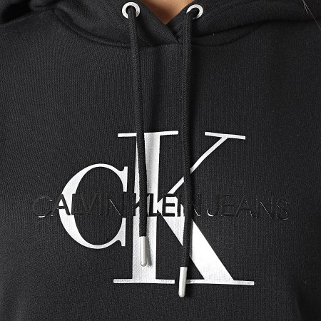 Calvin Klein - Vestido tipo sudadera con capucha y monograma brillante para mujer 7424 Black Silver