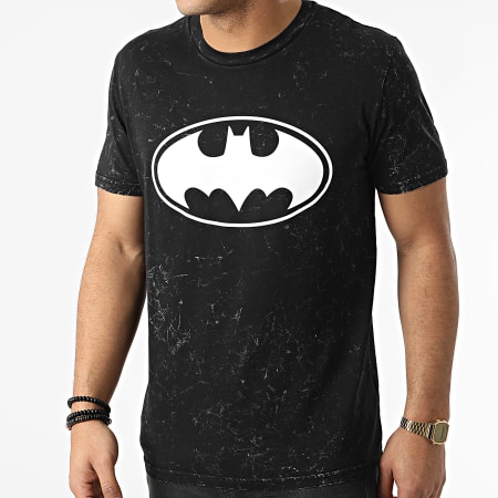 DC Comics - Camiseta con logotipo teñido en blanco y negro