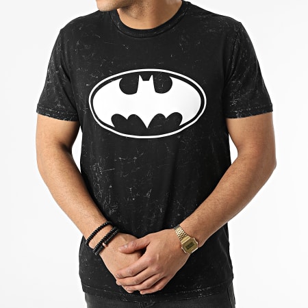 DC Comics - Camiseta con logotipo teñido en blanco y negro