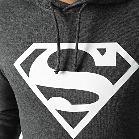 Superman - Sweat Capuche Logo Gris Anthracite Chiné Blanc