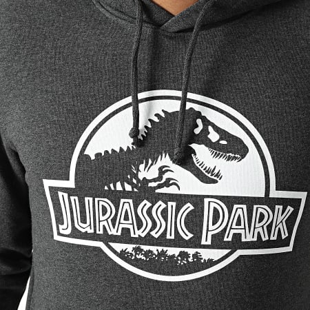 Jurassic Park - Sweat Capuche Logo Gris Anthracite Chiné Blanc