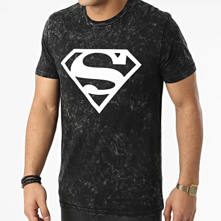 Superman - Tee Shirt Logo Dyed Noir Blanc