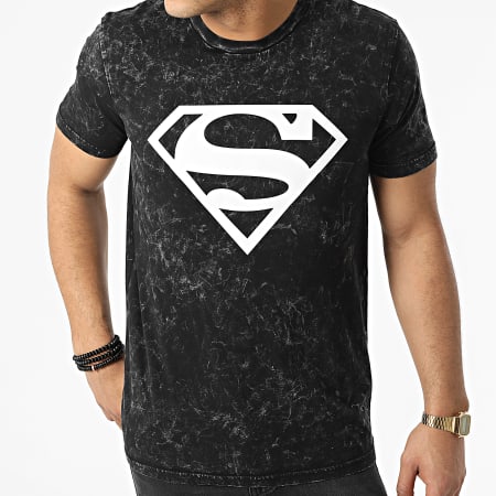 Superman - Tee Shirt Logo Dyed Noir Blanc