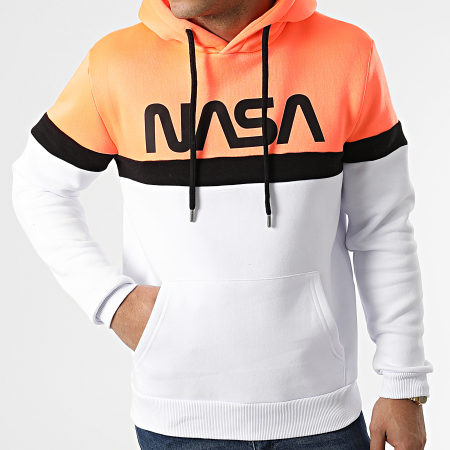 NASA - Sweat Capuche Tricolore Worm Orange Fluo Blanc Noir