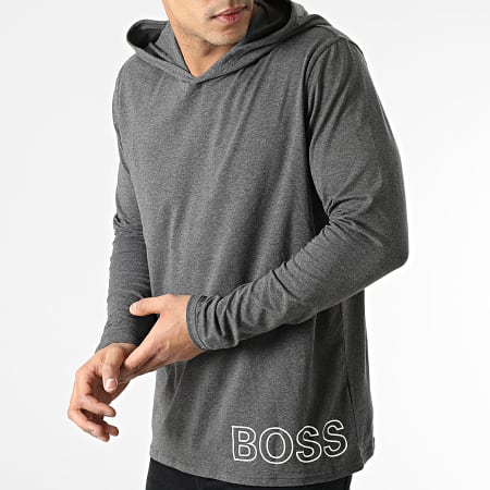 BOSS - Tee Shirt A Manches Longues Capuche Identity 50463496 Gris Chiné