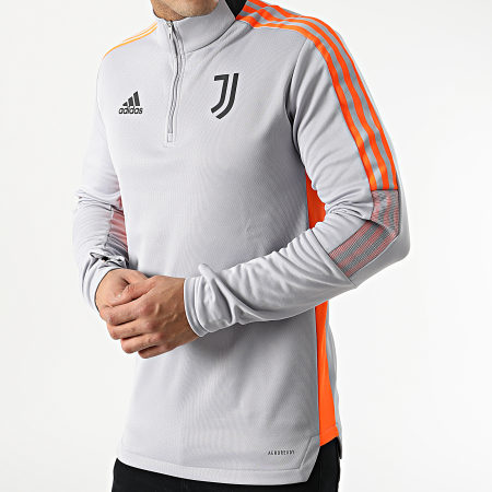 adidas - Sweat Col Zippé A Bandes Juventus H67116 Gris Orange