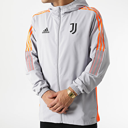adidas - Veste Zippée Capuche A Bandes Juventus H67115 Gris Orange