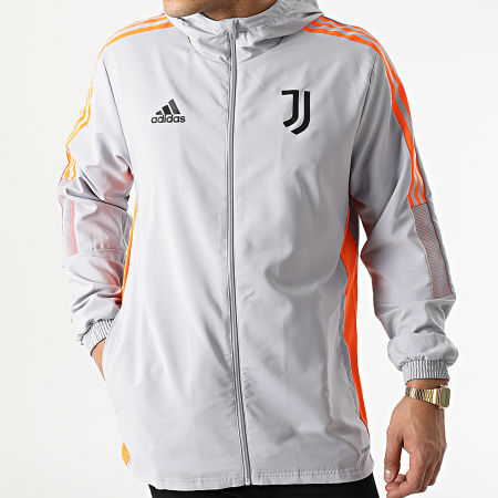 adidas - Veste Zippée Capuche A Bandes Juventus H67115 Gris Orange